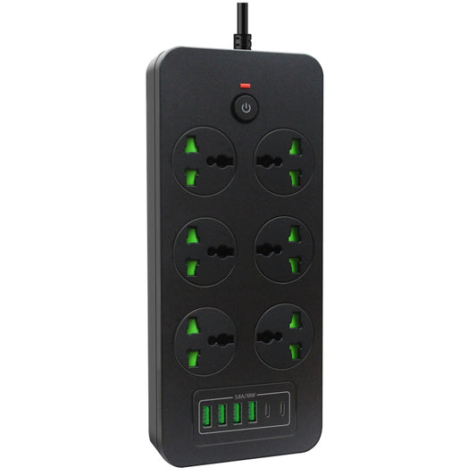 Thunderproof Overload Protection 4USB+2PD+6 Holes Socket, Color: Black EU Plug - Extension Socket by buy2fix | Online Shopping UK | buy2fix