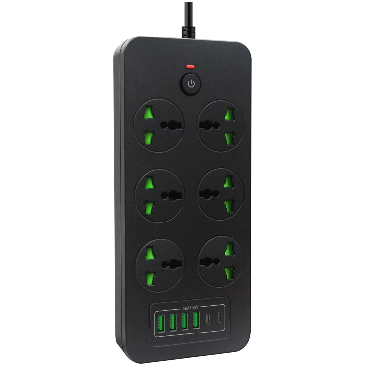 Thunderproof Overload Protection 4USB+2PD+6 Holes Socket, Color: Black UK Plug by buy2fix
