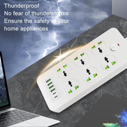 Thunderproof Overload Protection 4USB+2PD+6 Holes Socket, Color: Black UK Plug by buy2fix