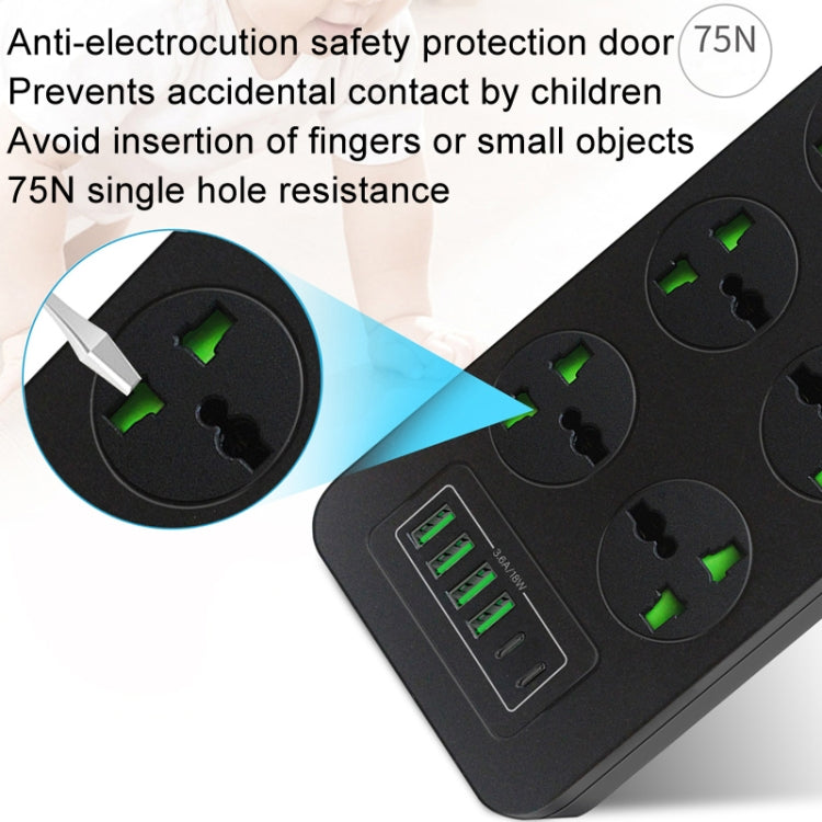 Thunderproof Overload Protection 4USB+2PD+6 Holes Socket, Color: Black UK Plug by buy2fix