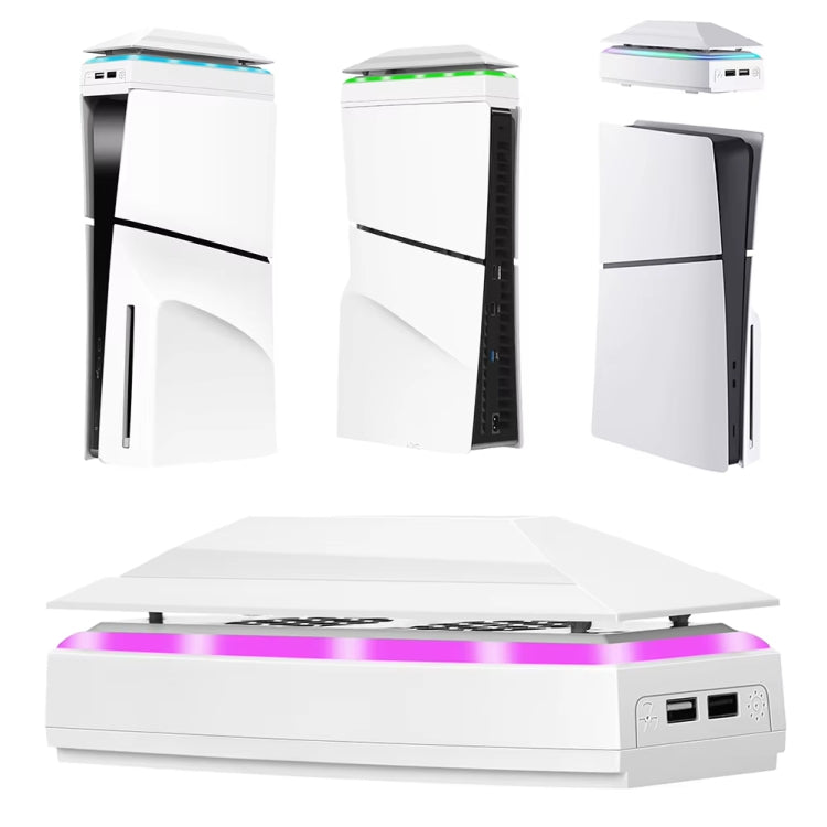 For PS5 Slim Top Dustproof Colorful Cooling Fan 3 Adjustable Speed(White) - Holder by buy2fix | Online Shopping UK | buy2fix