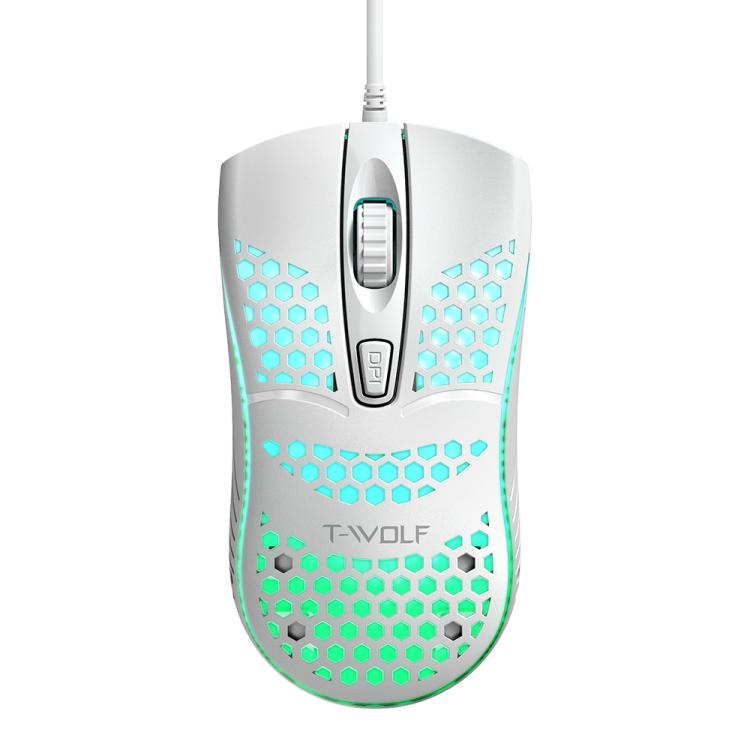 T-WOLF V15 Honeycomb Wired USB Gaming Mouse with RGB Lighting Ergonomic Hollow Design for PC Office Home Use(White) - Wired Mice by T-WOLF | Online Shopping UK | buy2fix