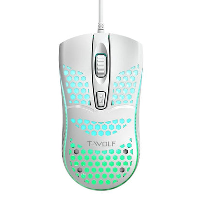 T-WOLF V15 Honeycomb Wired USB Gaming Mouse with RGB Lighting Ergonomic Hollow Design for PC Office Home Use(White) - Wired Mice by T-WOLF | Online Shopping UK | buy2fix