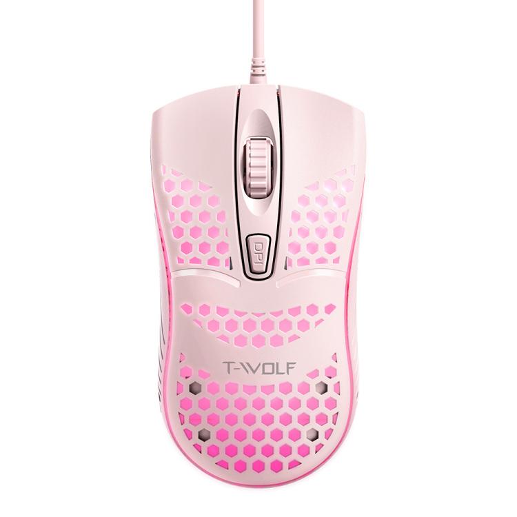 T-WOLF V15 Honeycomb Wired USB Gaming Mouse with RGB Lighting Ergonomic Hollow Design for PC Office Home Use(Pink) - Wired Mice by T-WOLF | Online Shopping UK | buy2fix