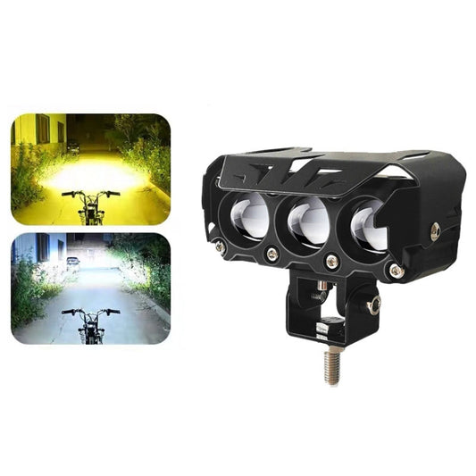 35W Motorcycle Spotlight Dual Color LED Headlight Triple Eye Waterproof Headlight, Model: Straight Bright-Near Yellow+Far White (3 Wires) by buy2fix