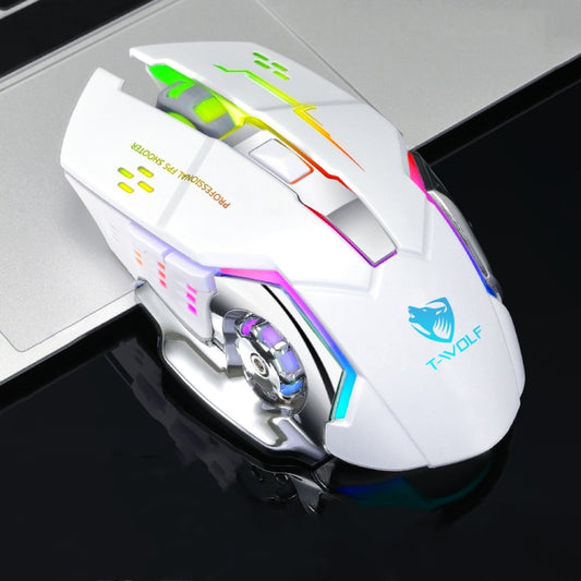 T-WOLF Q13 2.4GHz 6-keys RGB Colorful Light Gaming Wireless Mouse, Color: Single Mode White by T-WOLF