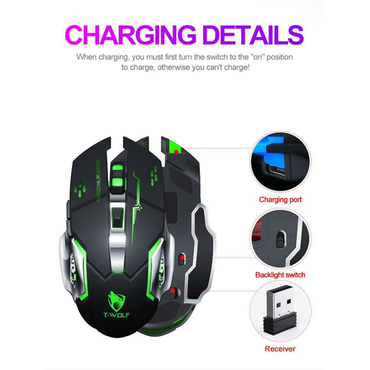 T-WOLF Q13 2.4GHz 6-keys RGB Colorful Light Gaming Wireless Mouse, Color: Dual Mode Star Black - Wireless Mice by T-WOLF | Online Shopping UK | buy2fix