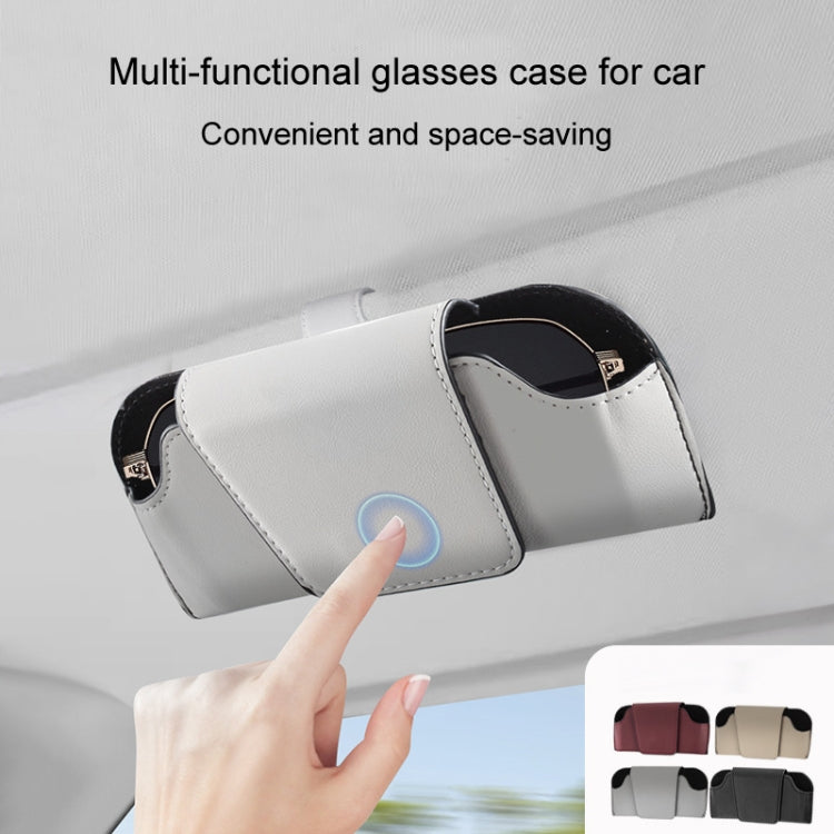 Car Eyeglasses Case Sun Visor Back Clip Sunglasses Organizer Multi-function Leather Sunglasses Clip(Gray) by buy2fix