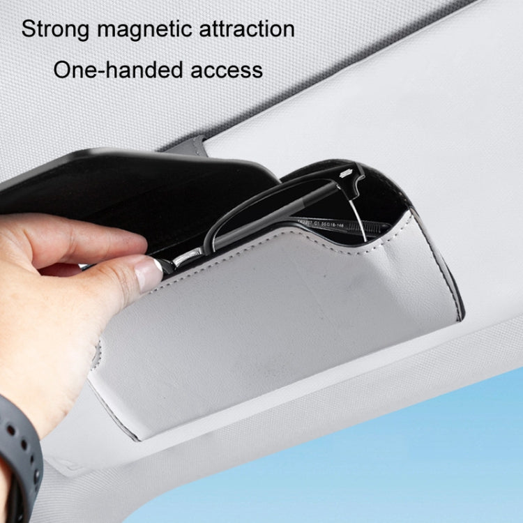 Car Eyeglasses Case Sun Visor Back Clip Sunglasses Organizer Multi-function Leather Sunglasses Clip(Gray) by buy2fix