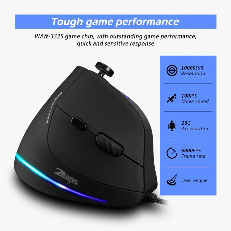 ZELOTES C18 11-Keys RGB Vertical Grip Ergonomic Joystick Programming Gaming Wired Mouse(Black) by ZELOTES