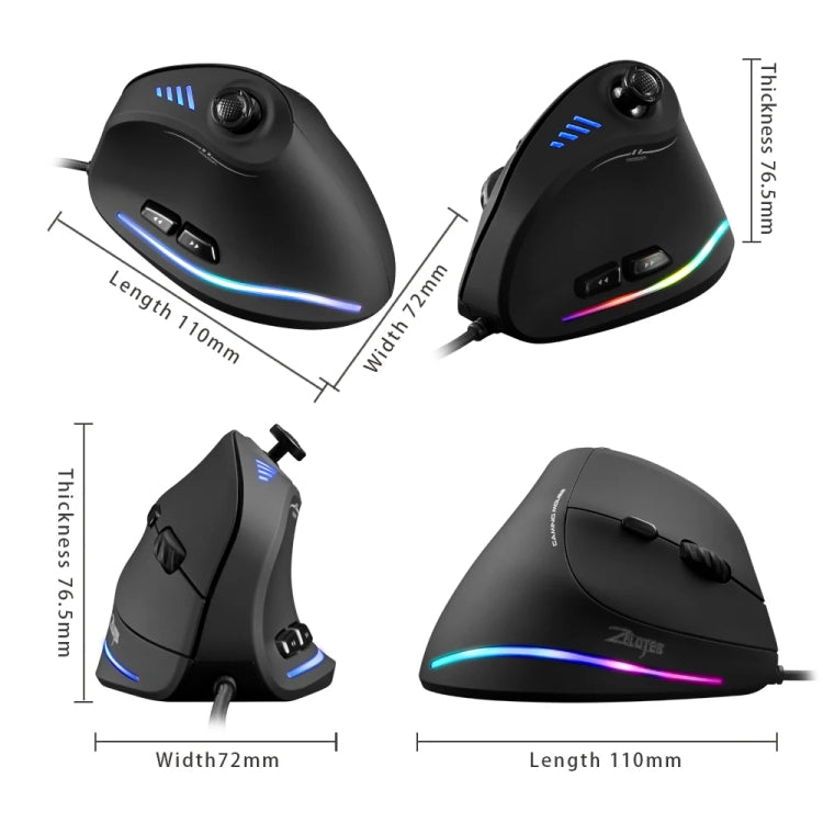 ZELOTES C18 11-Keys RGB Vertical Grip Ergonomic Joystick Programming Gaming Wired Mouse(Black) by ZELOTES