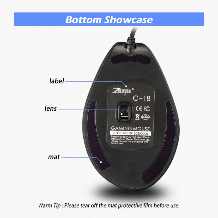 ZELOTES C18 11-Keys RGB Vertical Grip Ergonomic Joystick Programming Gaming Wired Mouse(Black) by ZELOTES