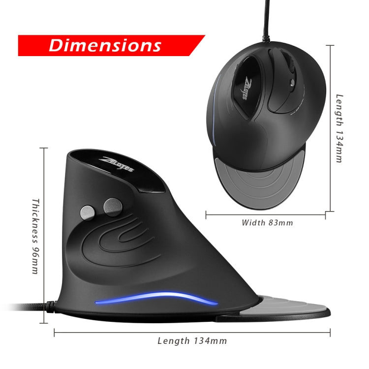 ZELOTES T30 6-keys Vertical Grip Detachable Ergonomic Wired Mouse(7-color Breathing Light) by ZELOTES