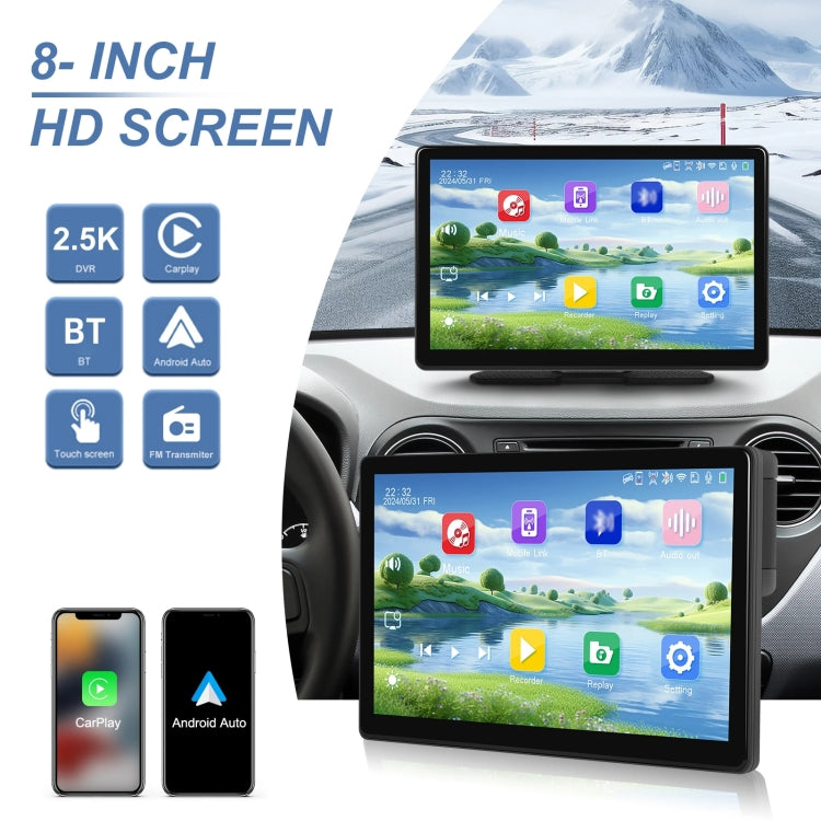 8-Inch HD Wireless CarPlay Screen DVR With Dash Cam/1080p Front Rear Camera/Bluetooth/AirPlay by buy2fix