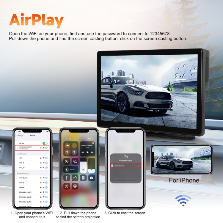 8-Inch HD Wireless CarPlay Screen DVR With Dash Cam/1080p Front Rear Camera/Bluetooth/AirPlay by buy2fix