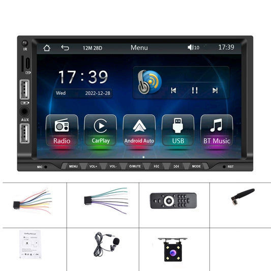 7-inch Double Din Car MP5 Player Support CarPlay/Android Auto/Mirror Link/Bluetooth With 4-light Camera by buy2fix