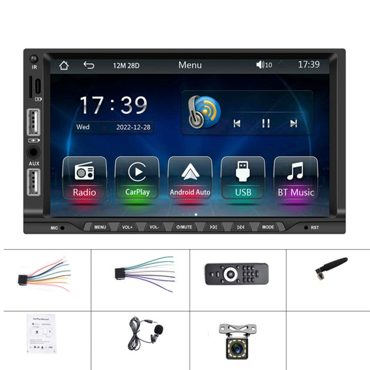 7-inch Double Din Car MP5 Player Support CarPlay/Android Auto/Mirror Link/Bluetooth With 12-light Camera by buy2fix
