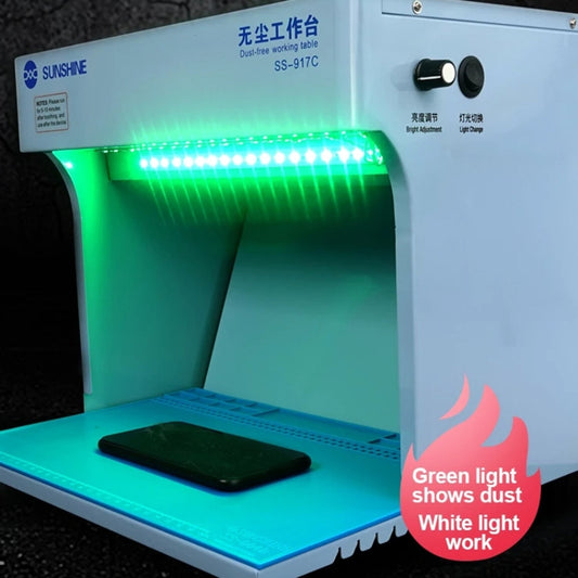 SUNSHINE SS-917C Mobile Phone Screen Repair Dust-free Workbench Green White Light Dual Lamps Dust Display Lamp Operator Bench EU Plug by SUNSHINE