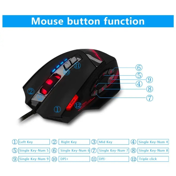ZELOTES C12 12-buttons Ergonomic Programming Custom Gaming Wired Mouse(Black) by ZELOTES