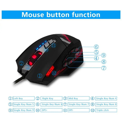 ZELOTES C12 12-buttons Ergonomic Programming Custom Gaming Wired Mouse(Black) by ZELOTES
