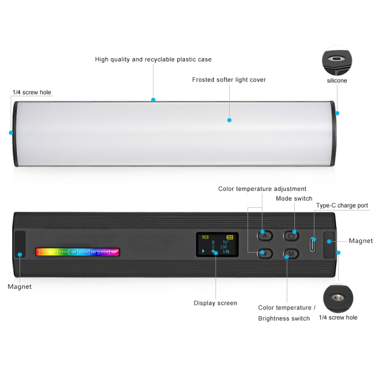 VLOGLITE W200RGB Full Colorful Handheld Fill Light Stick Live Photography Ambient Light Outdoor Lighting -  by VLOGLITE | Online Shopping UK | buy2fix