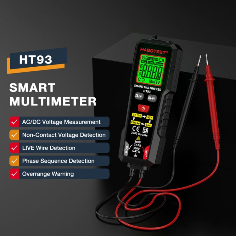 HABOTEST HT93 Phase Sequence Detection Intelligent Anti-Burn-In Fully Automatic Multimeter(Black) - Digital Multimeter by HABOTEST | Online Shopping UK | buy2fix