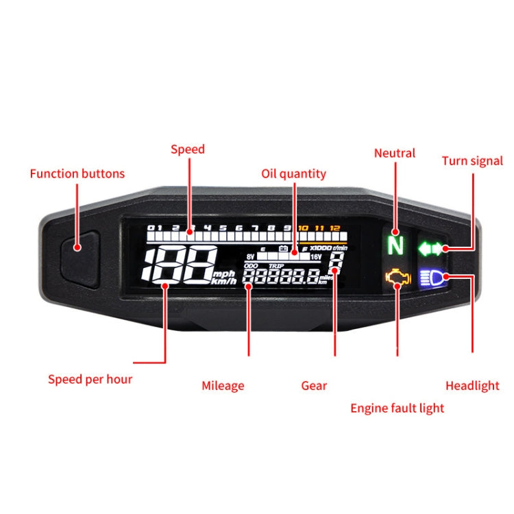 Motorcycle HD LCD Fuel Level Speed Electronic Instrument by buy2fix