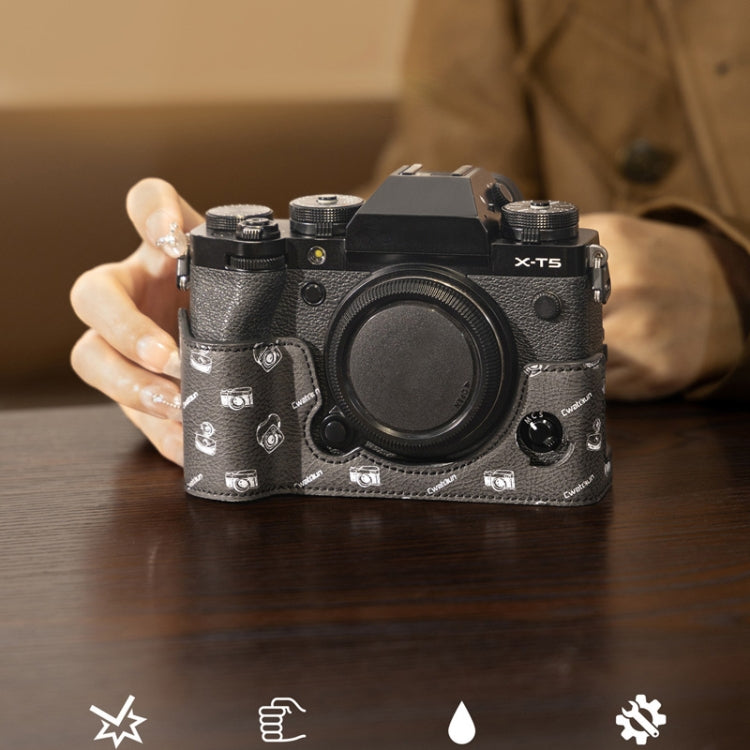 For FUJIFILM X-T5 Cwatcun D161 Vintage Camera Stand Camera Protective Leather Case(Black) - Protective Case by Cwatcun | Online Shopping UK | buy2fix