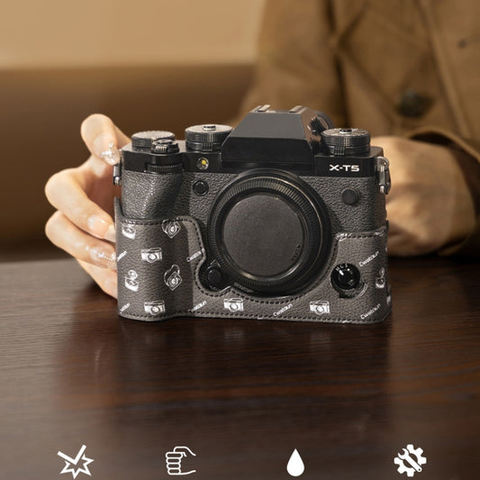 For FUJIFILM X-T5 Cwatcun D161 Vintage Camera Stand Camera Protective Leather Case(Black) - Protective Case by Cwatcun | Online Shopping UK | buy2fix
