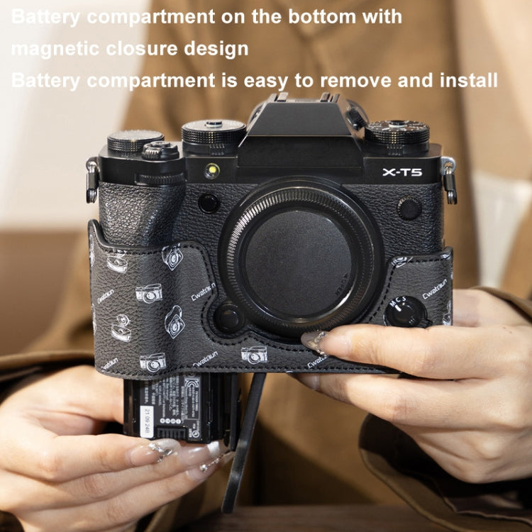 For FUJIFILM X-T5 Cwatcun D161 Vintage Camera Stand Camera Protective Leather Case(Black) - Protective Case by Cwatcun | Online Shopping UK | buy2fix
