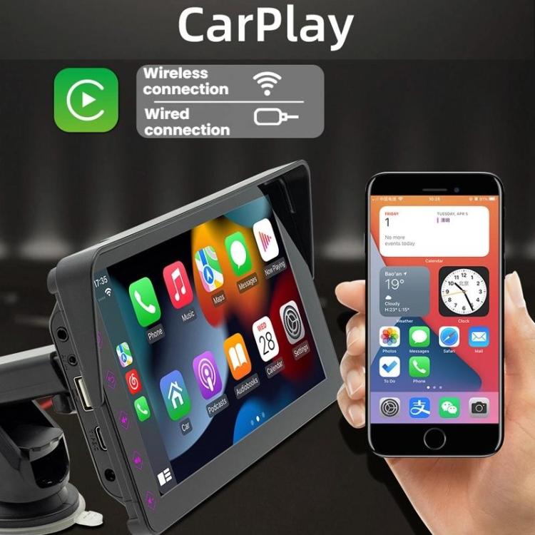 7 Inch Bluetooth 5.0 Portable CarPlay Monitor, Specifications: Display + Camera by buy2fix