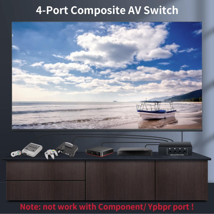 VSW41 AV 4-input 1-output RCA Lotus Interface Audio and Video Switcher - Splitter Adapter by buy2fix | Online Shopping UK | buy2fix