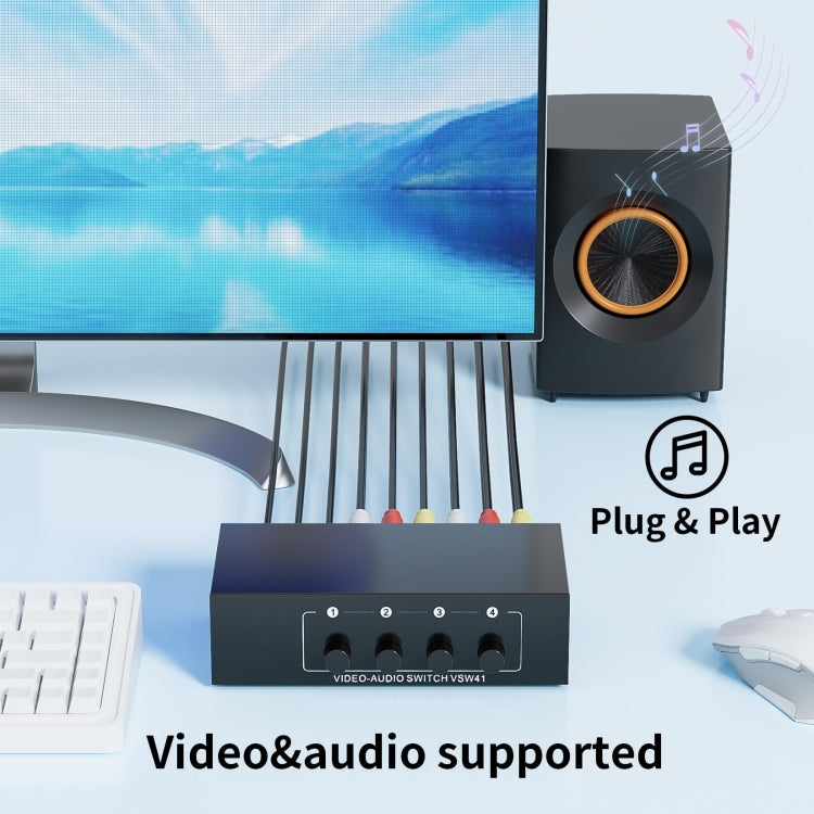 VSW41 AV 4-input 1-output RCA Lotus Interface Audio and Video Switcher - Splitter Adapter by buy2fix | Online Shopping UK | buy2fix