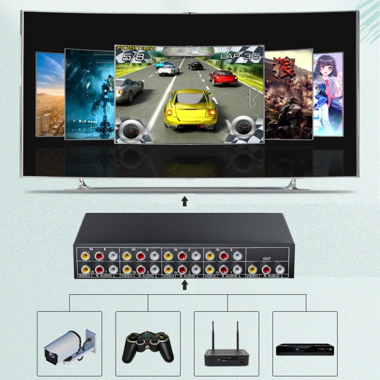 VSW81 AV 8 In 1 Out Audio and Video Switcher RCA Switch Splitter(Black) - Splitter Adapter by buy2fix | Online Shopping UK | buy2fix