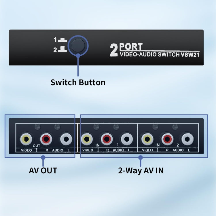 VSW21 AV 2 In 1 Out Audio Switcher RCA Audio Selector Box - Splitter Adapter by buy2fix | Online Shopping UK | buy2fix