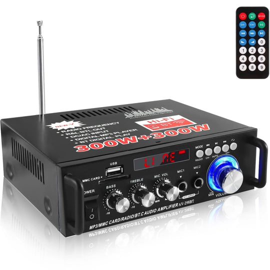 AV-298BT 300W+300W Hi-Fi Stereo Amplifier Bluetooth Home Audio Karaoke Digital Amplifier UK Plug