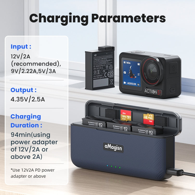For DJI Osmo 360/Action 5 Pro aMagisn Battery Charger Fast Charging Box Storage Compartment - Cable & Charger by aMagisn | Online Shopping UK | buy2fix