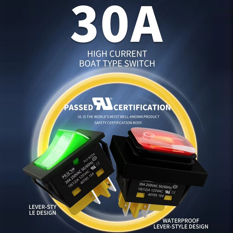 FILN 220V 30A Split Dustproof Boat-type Switch With Light, Specifications: Waterproof 4 Pin 2 Gear Yellow Light by FILN