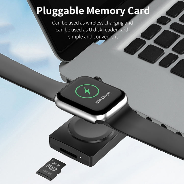 S02 For Apple Watch Series USB Magnetic Watch Wireless Charger With Card Reader Function(Black) - Charger / Holder by buy2fix | Online Shopping UK | buy2fix