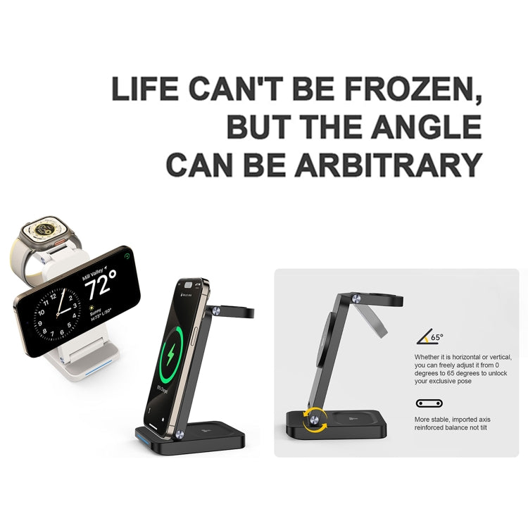 S90-3 3-in-1 Magnetic Folding Wireless Charger Phone Earphone Watch Fast Charging Stand(Black) - Wireless Charger by buy2fix | Online Shopping UK | buy2fix