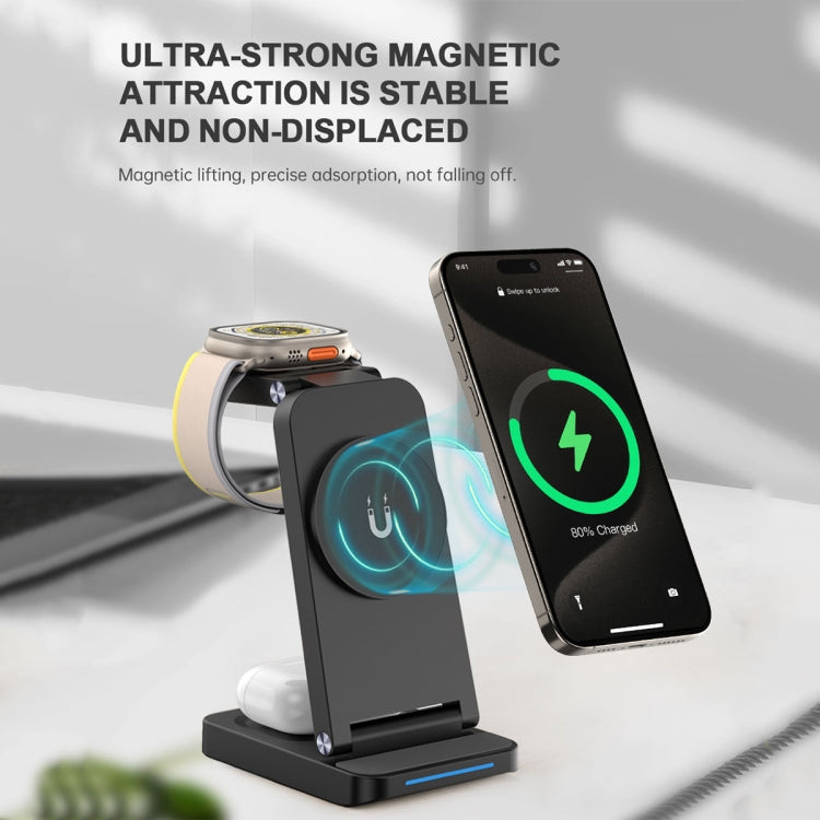 S90-3 3-in-1 Magnetic Folding Wireless Charger Phone Earphone Watch Fast Charging Stand(Black) - Wireless Charger by buy2fix | Online Shopping UK | buy2fix