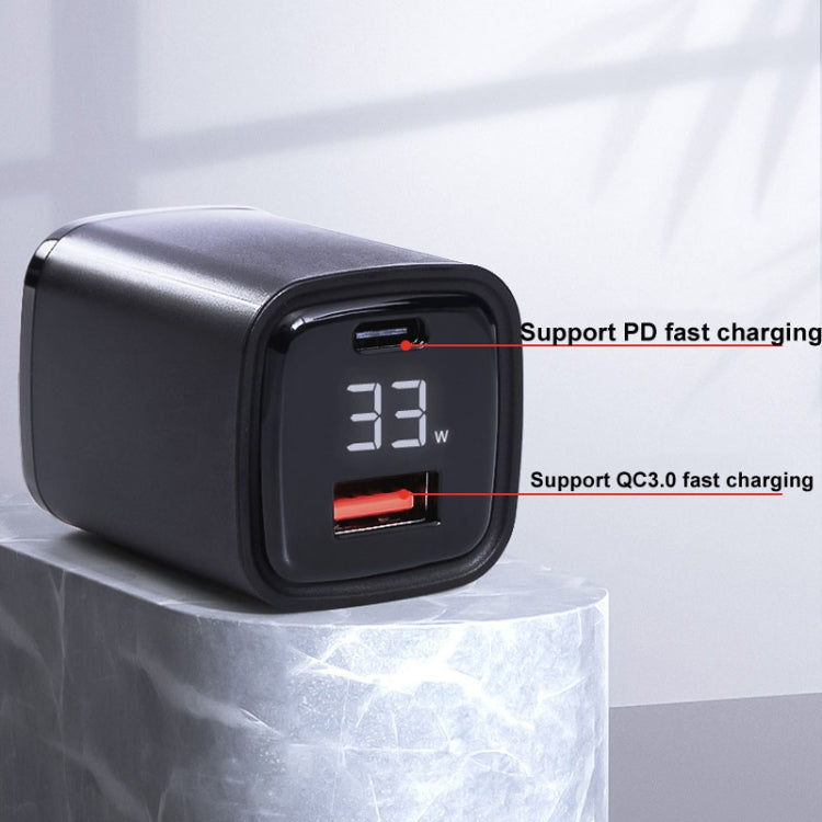 CYKE K02 30W PD+QC3.0 Mobile Phone Digital Display Fast Charger, Plug: US(Black) - USB Charger by CYKE | Online Shopping UK | buy2fix