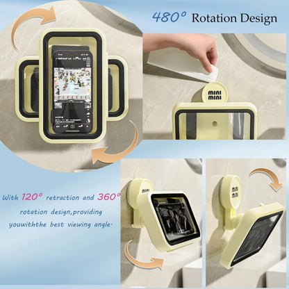 Shower Phone Holder Waterproof Rotatable Suction Cup Wall Mount Phone Case(Cream) - Shower & Wall Mounts by buy2fix | Online Shopping UK | buy2fix