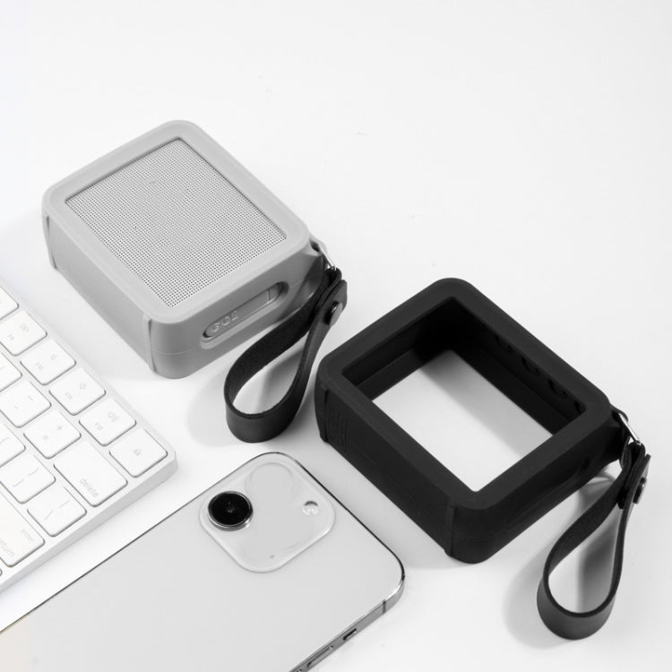 For JBL GO 2 Speaker Silicone Cover with PU Hand Strap Anti-lost Audio Protective Case(Black) - Protective Case by buy2fix | Online Shopping UK | buy2fix