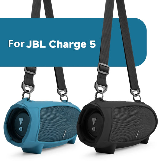 For JBL Charge 5 Speaker Silicone Case with Shoulder Strap Carrying Bag(Black) - Protective Case by buy2fix | Online Shopping UK | buy2fix