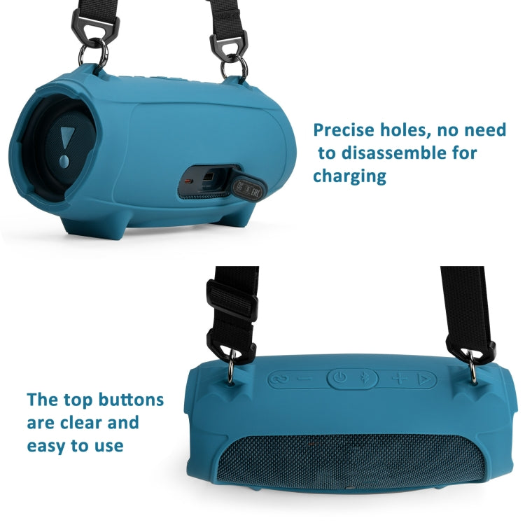 For JBL Charge 5 Speaker Silicone Case with Shoulder Strap Carrying Bag(Blue) - Protective Case by buy2fix | Online Shopping UK | buy2fix