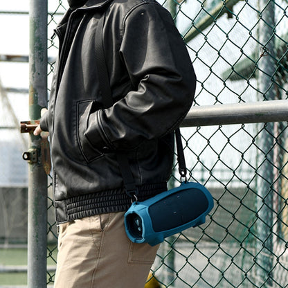 For JBL Charge 5 Speaker Silicone Case with Shoulder Strap Carrying Bag(Blue) - Protective Case by buy2fix | Online Shopping UK | buy2fix