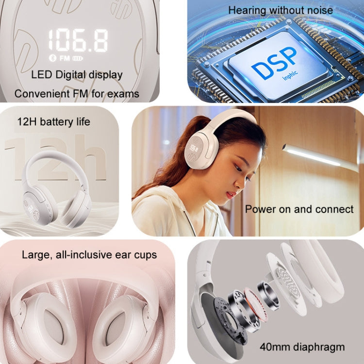 Inphic H1S Bluetooth Wireless Headphones Headset FM Listening Exam Hi-Res Audio Earphones(Khaki) - Headset & Headphone by Inphic | Online Shopping UK | buy2fix