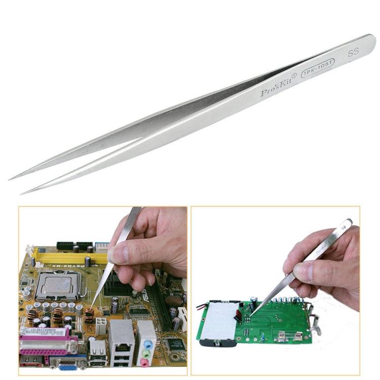ProsKit 1PK-105T Stainless Steel Anti-magnetic Tweezer Precision Straight Pointed Pincette 140mm by ProsKit