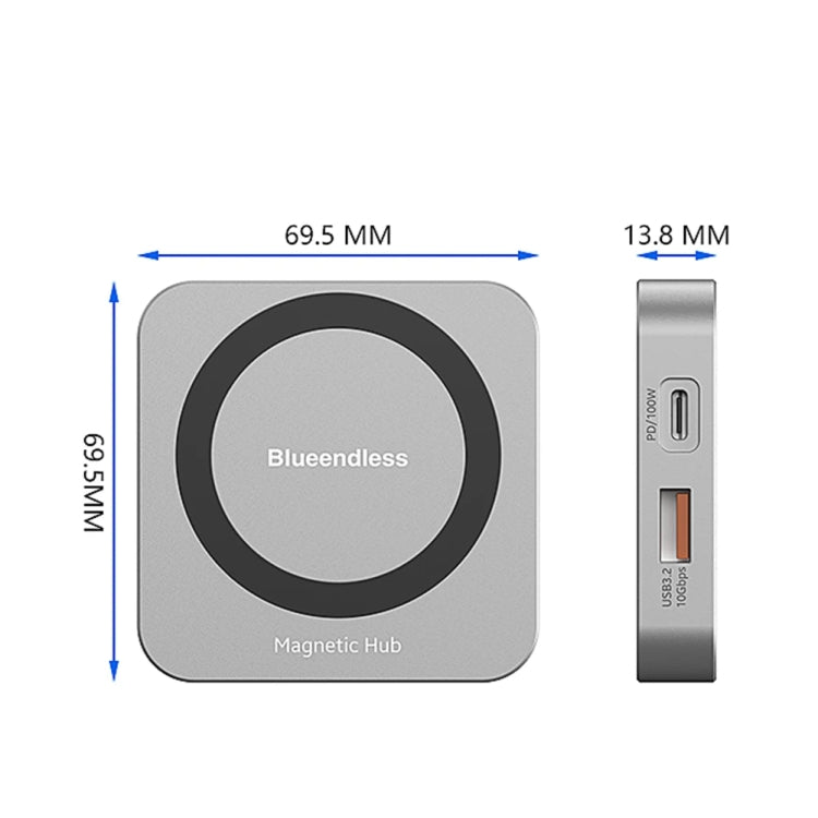 Blueendless 8-In-1 Magnetic HUB With M.2 NVMe/SATA SSD Enclosure (HDMI+PD100W+USB-C/Type-C 3.2+USB-A 3.2+SD+TF+AUX) - HDD Enclosure by Blueendless | Online Shopping UK | buy2fix